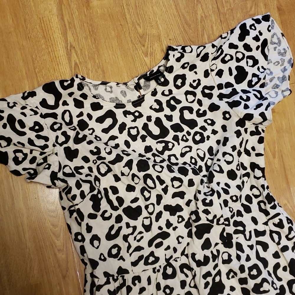 Cottagecore leopard print linen blend midi dress L - Picture 2 of 3